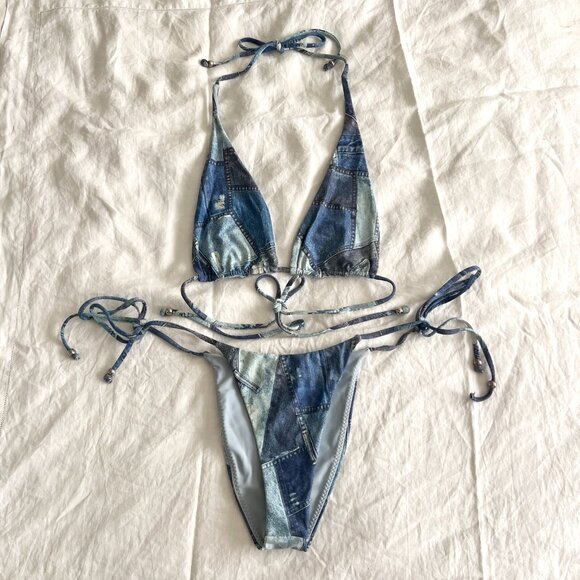 Lovers & friends denim patchwork bikini set - Picture 2 of 4